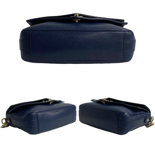 CHANEL Shoulder Bag leather Navy