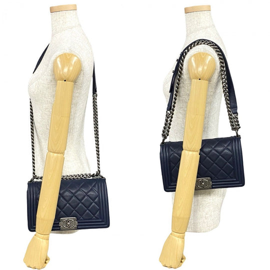 CHANEL Shoulder Bag leather Navy Boy chanel