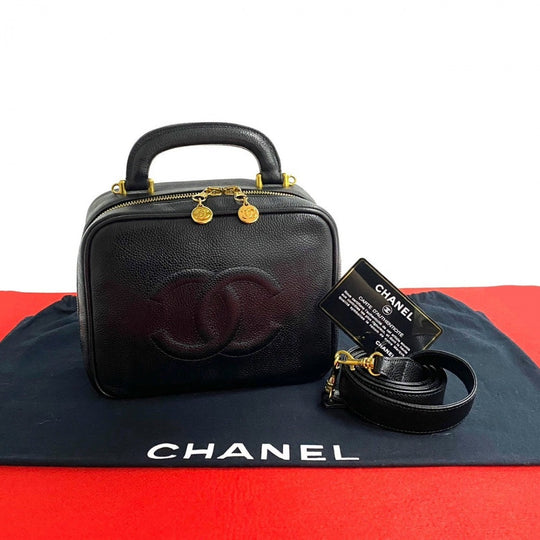 CHANEL Shoulder Bag Matt caviar skin black