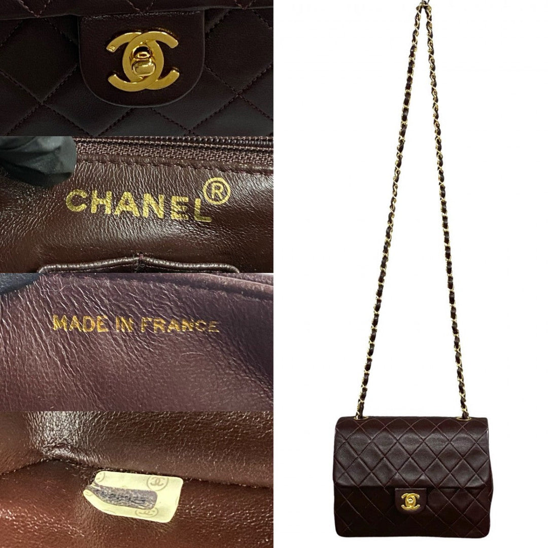 CHANEL Shoulder Bag lambskin Brown Matrasse