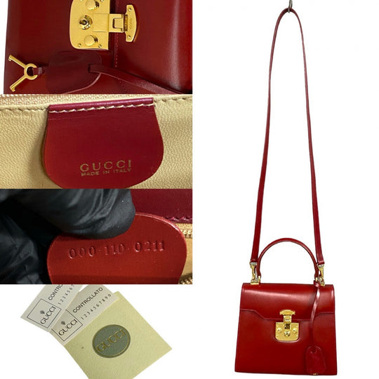 GUCCI Shoulder Bag leather Red Ready lock