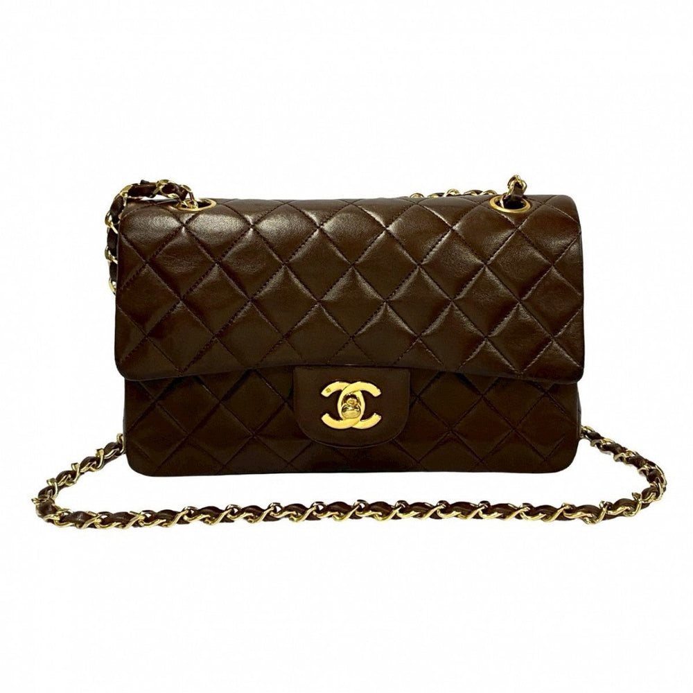 CHANEL Shoulder Bag lambskin Brown Matrasse W flap 23