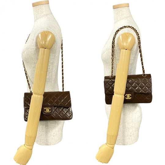 CHANEL Shoulder Bag lambskin Brown Matrasse W flap 23