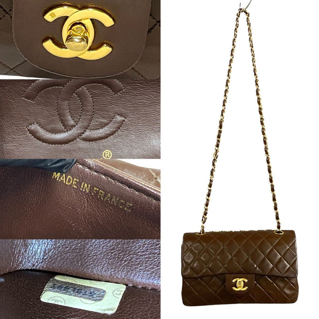 CHANEL Shoulder Bag lambskin Brown Matrasse W flap 23