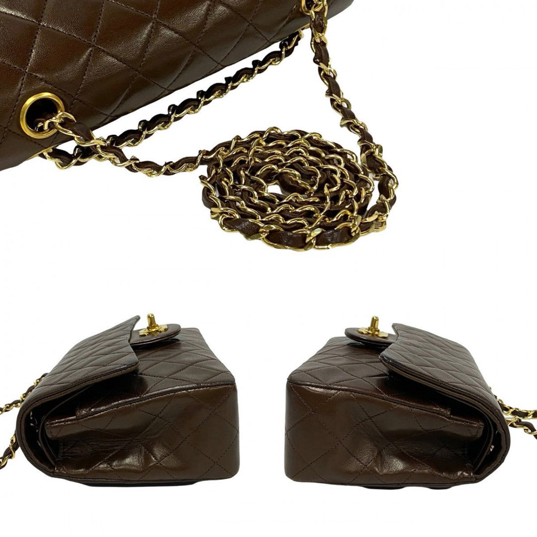 CHANEL Shoulder Bag lambskin Brown Matrasse W flap 23