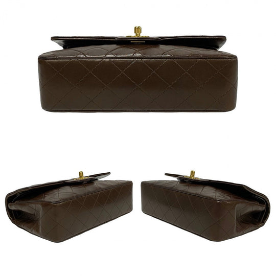 CHANEL Shoulder Bag lambskin Brown Matrasse W flap 23