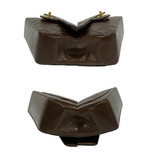 CHANEL Shoulder Bag lambskin Brown Matrasse W flap 23