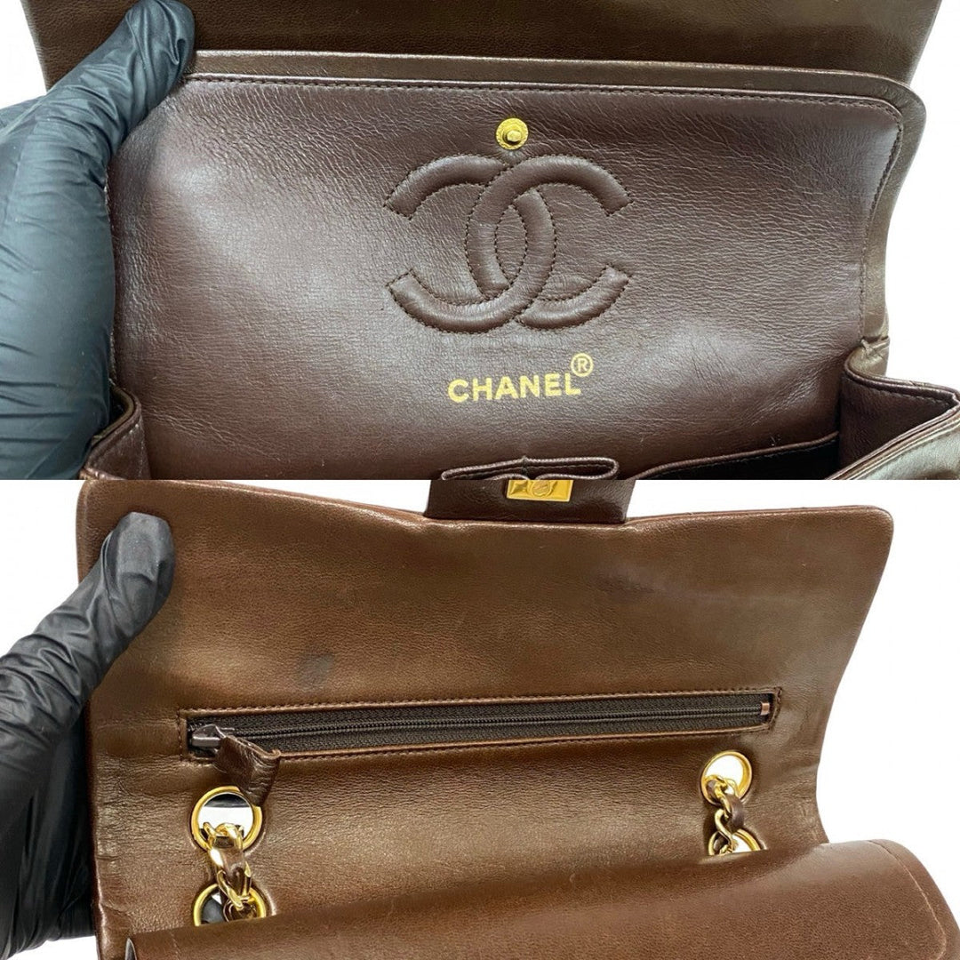 CHANEL Shoulder Bag lambskin Brown Matrasse W flap 23