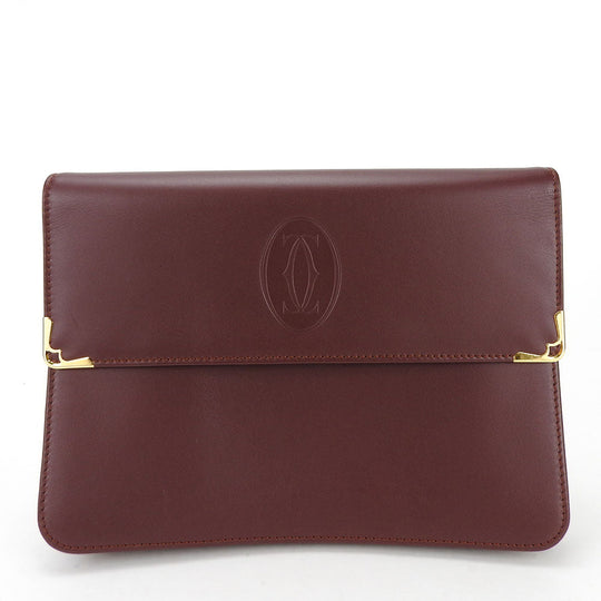 CARTIER business bag leather wine-red Must Line unisex(Unisex) Used Authentic