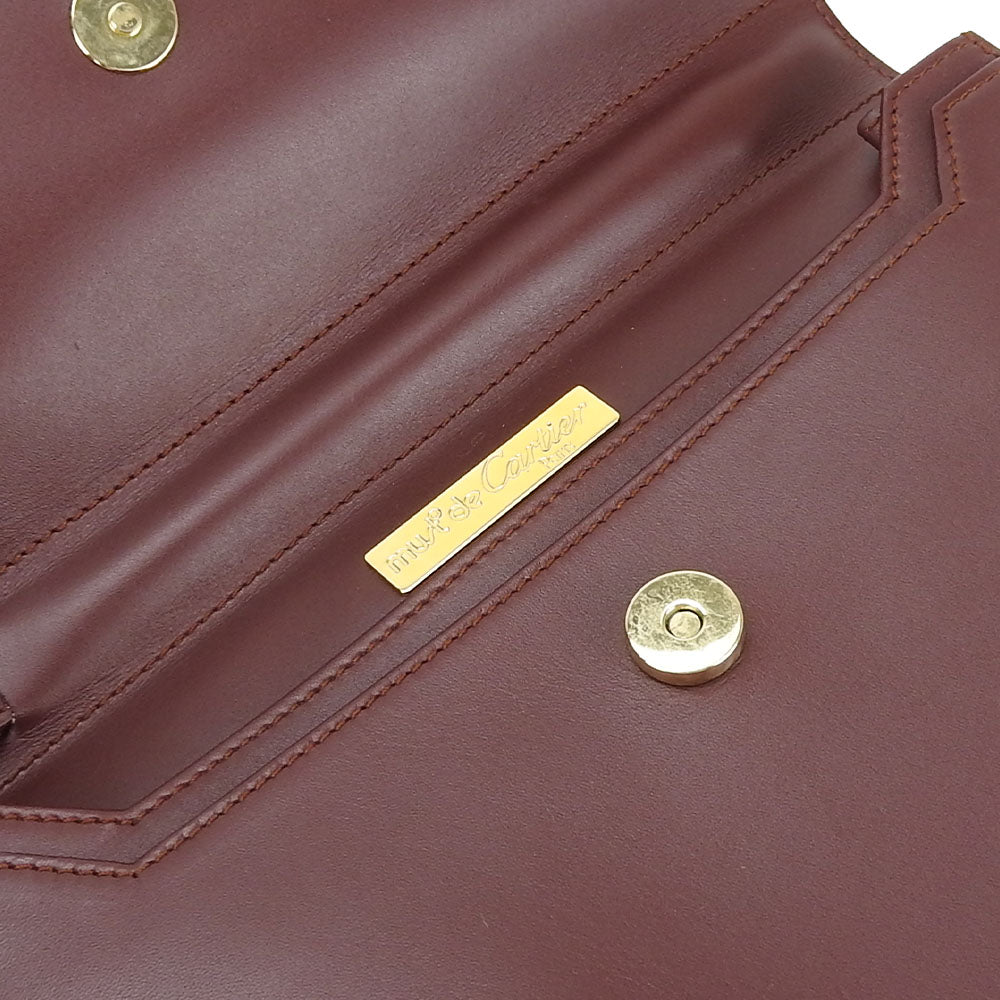 CARTIER business bag leather wine-red Must Line unisex(Unisex) Used Authentic