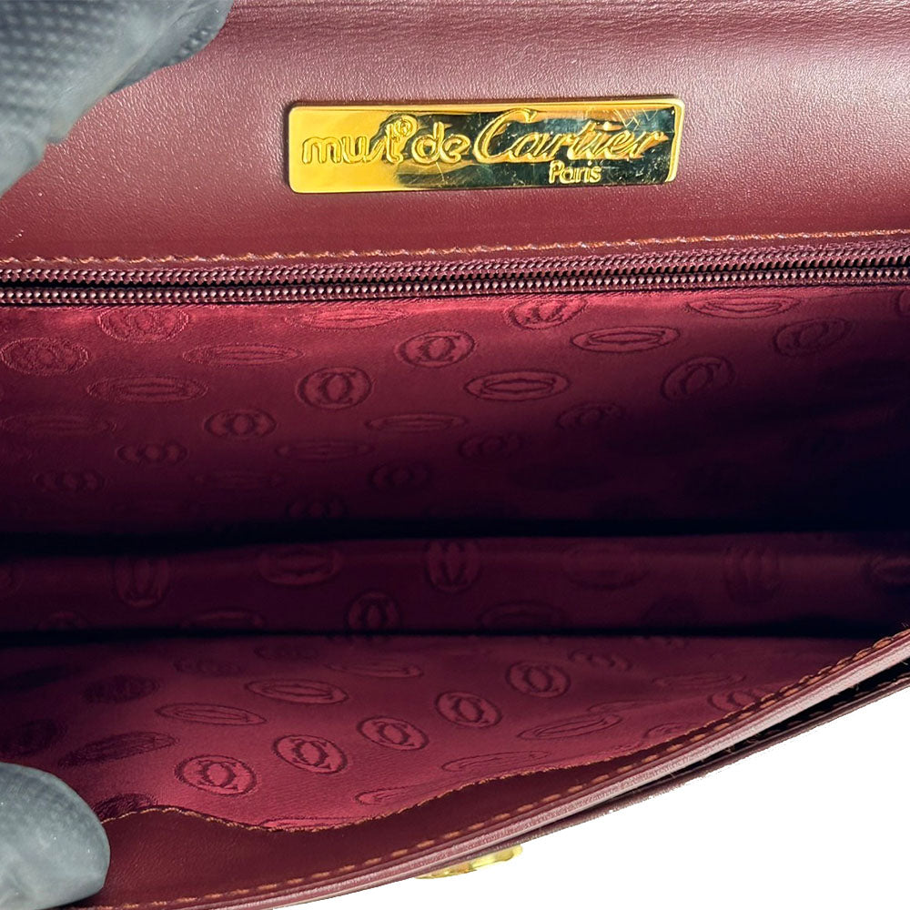 CARTIER business bag leather wine-red Must Line unisex(Unisex) Used Authentic