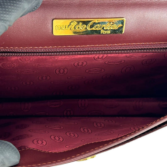 CARTIER business bag leather wine-red Must Line unisex(Unisex) Used Authentic