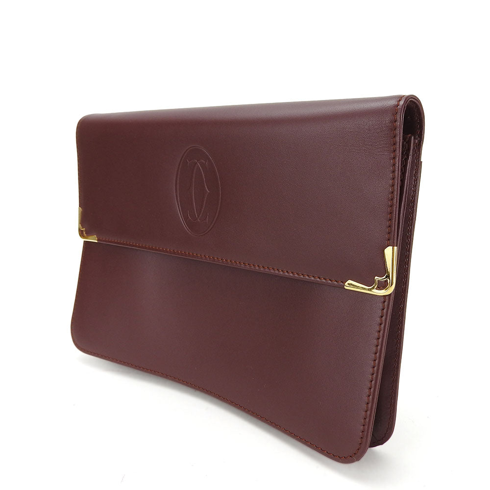 CARTIER business bag leather wine-red Must Line unisex(Unisex) Used Authentic