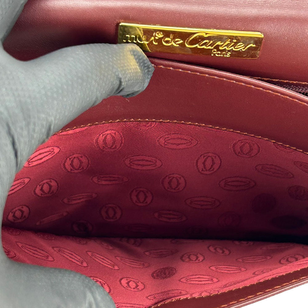 CARTIER business bag leather wine-red Must Line unisex(Unisex) Used Authentic