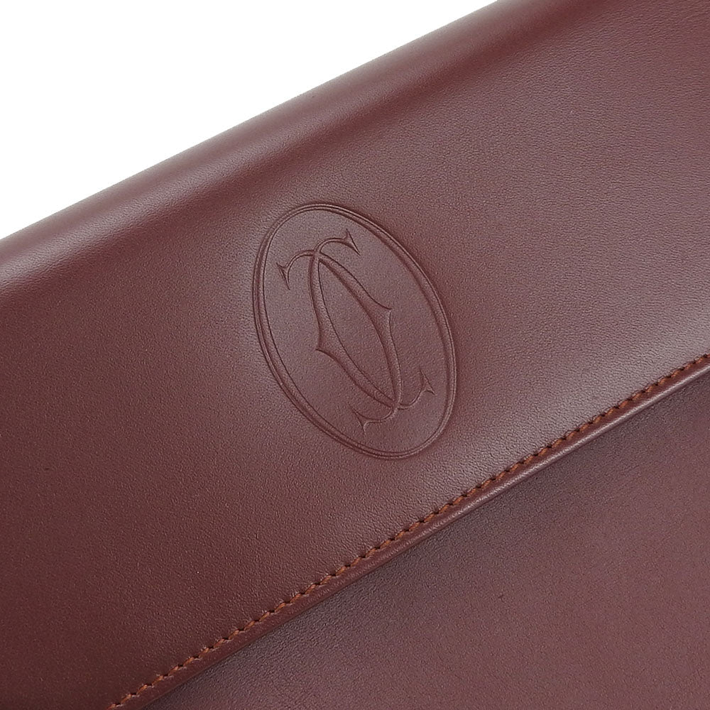 CARTIER business bag leather wine-red Must Line unisex(Unisex) Used Authentic
