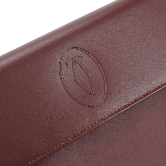 CARTIER business bag leather wine-red Must Line unisex(Unisex) Used Authentic