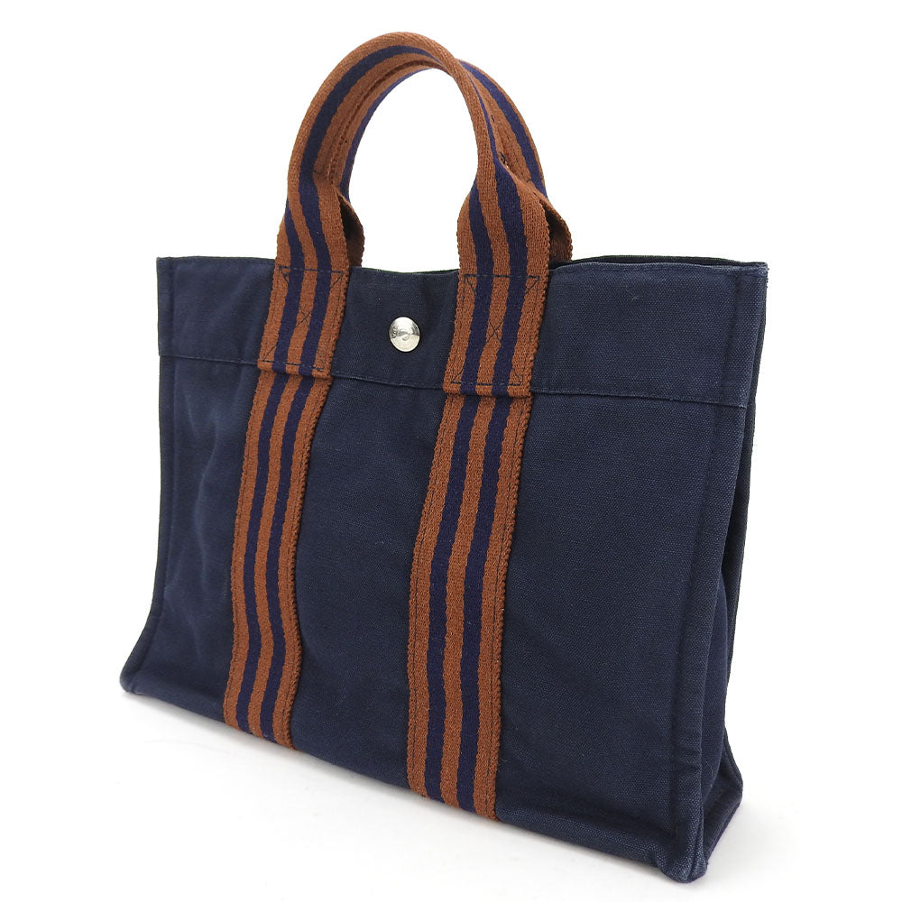 HERMES Tote Bag canvas Navy Fool ToePM unisex(Unisex) Used Authentic