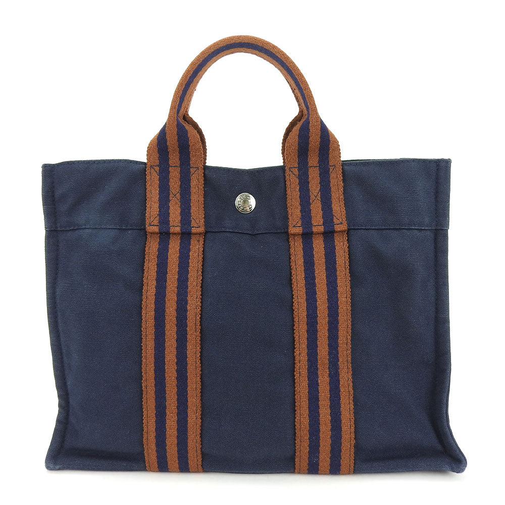HERMES Tote Bag canvas Navy Fool ToePM unisex(Unisex) Used Authentic