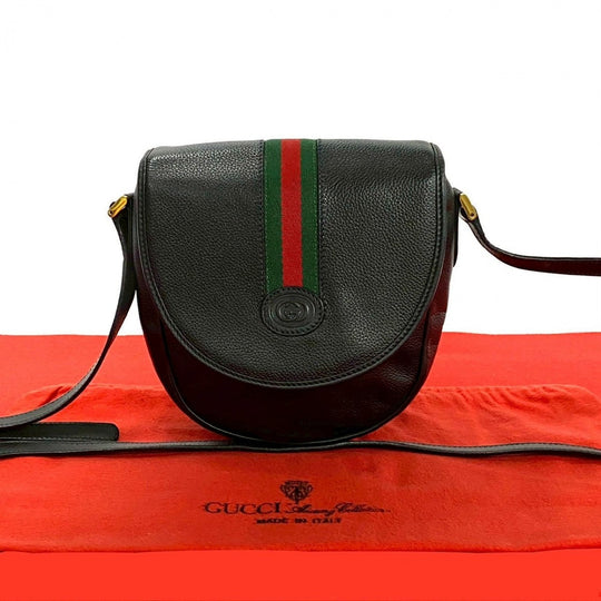 GUCCI Shoulder Bag leather black Sherry line
