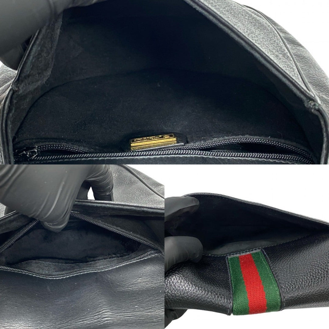 GUCCI Shoulder Bag leather black Sherry line