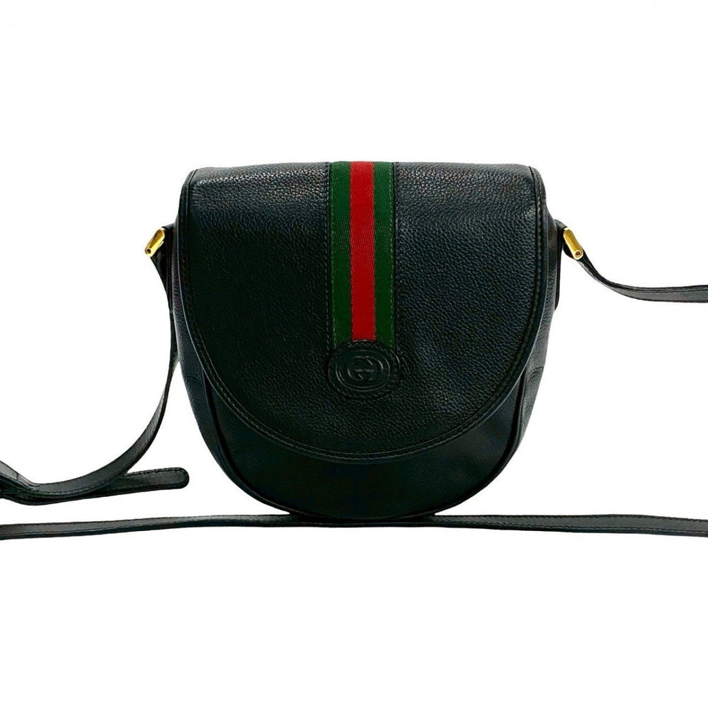 GUCCI Shoulder Bag leather black Sherry line