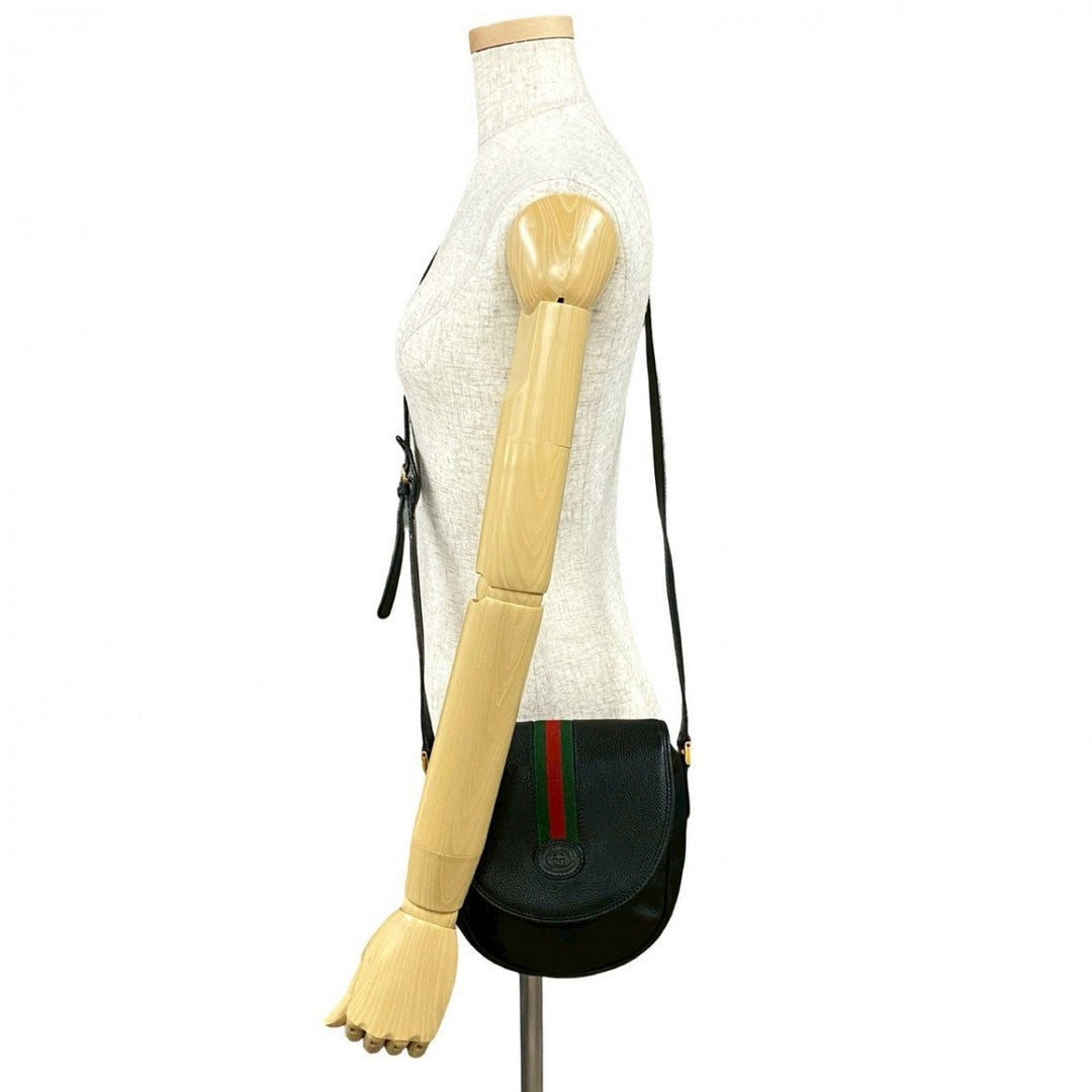 GUCCI Shoulder Bag leather black Sherry line
