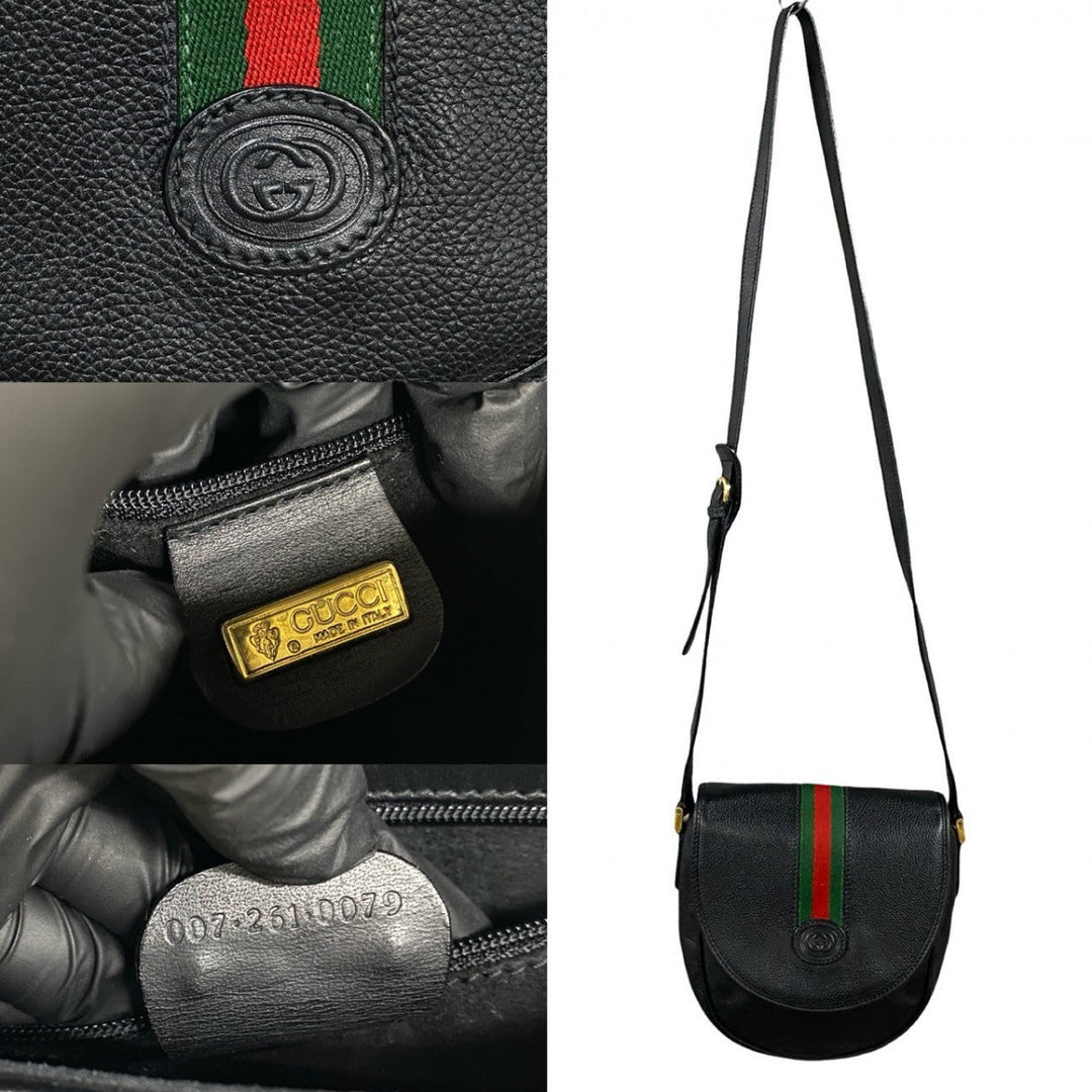 GUCCI Shoulder Bag leather black Sherry line
