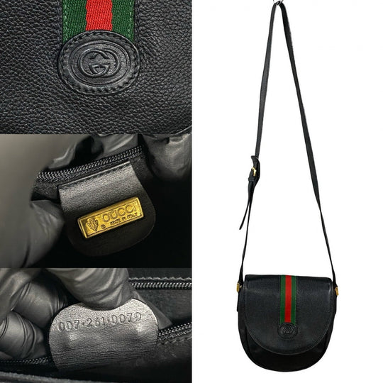 GUCCI Shoulder Bag leather black Sherry line