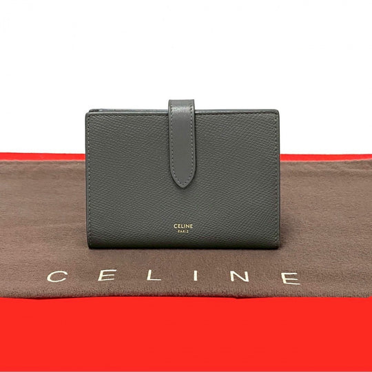 CELINE Bifold Wallet leather gray Medium strap wallet