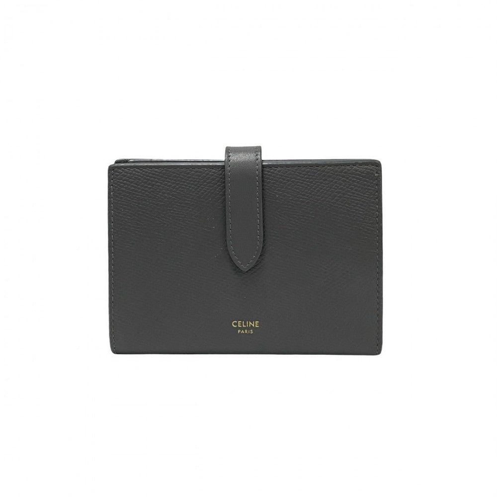 CELINE Bifold Wallet leather gray Medium strap wallet