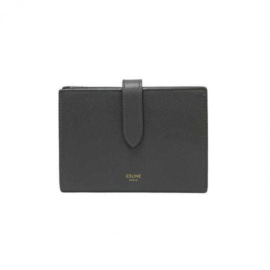 CELINE Bifold Wallet leather gray Medium strap wallet