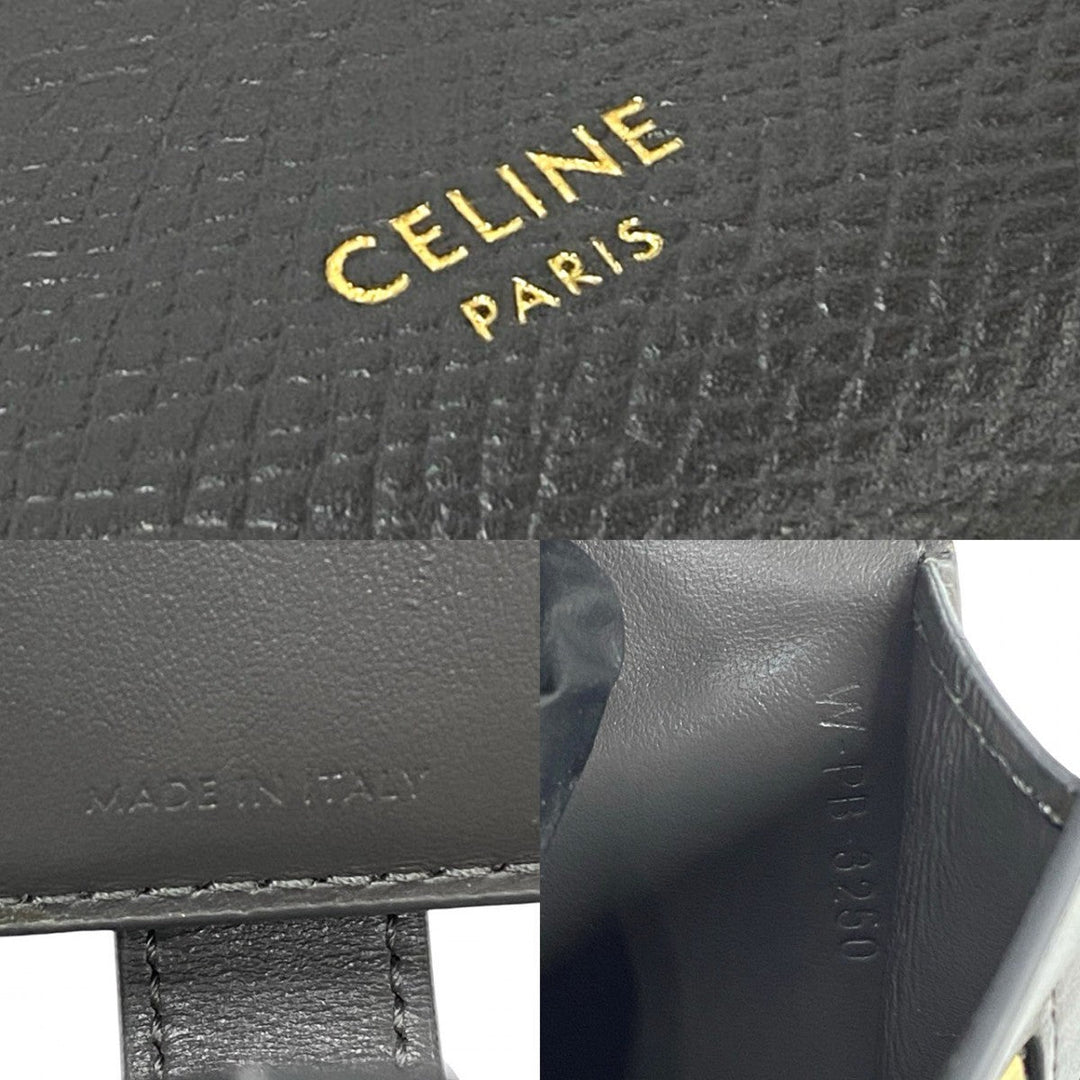 CELINE Bifold Wallet leather gray Medium strap wallet