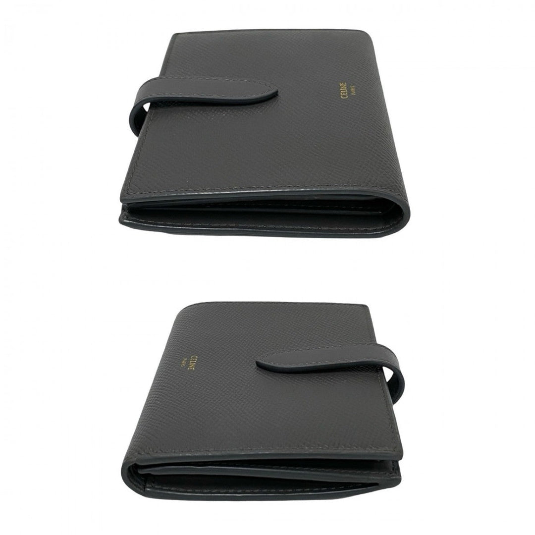 CELINE Bifold Wallet leather gray Medium strap wallet