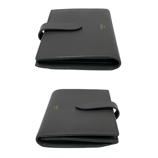 CELINE Bifold Wallet leather gray Medium strap wallet
