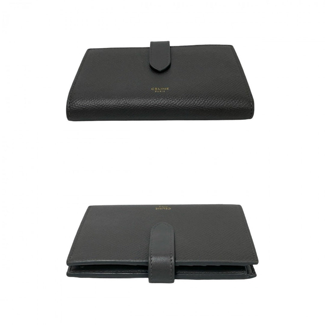 CELINE Bifold Wallet leather gray Medium strap wallet