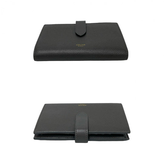 CELINE Bifold Wallet leather gray Medium strap wallet