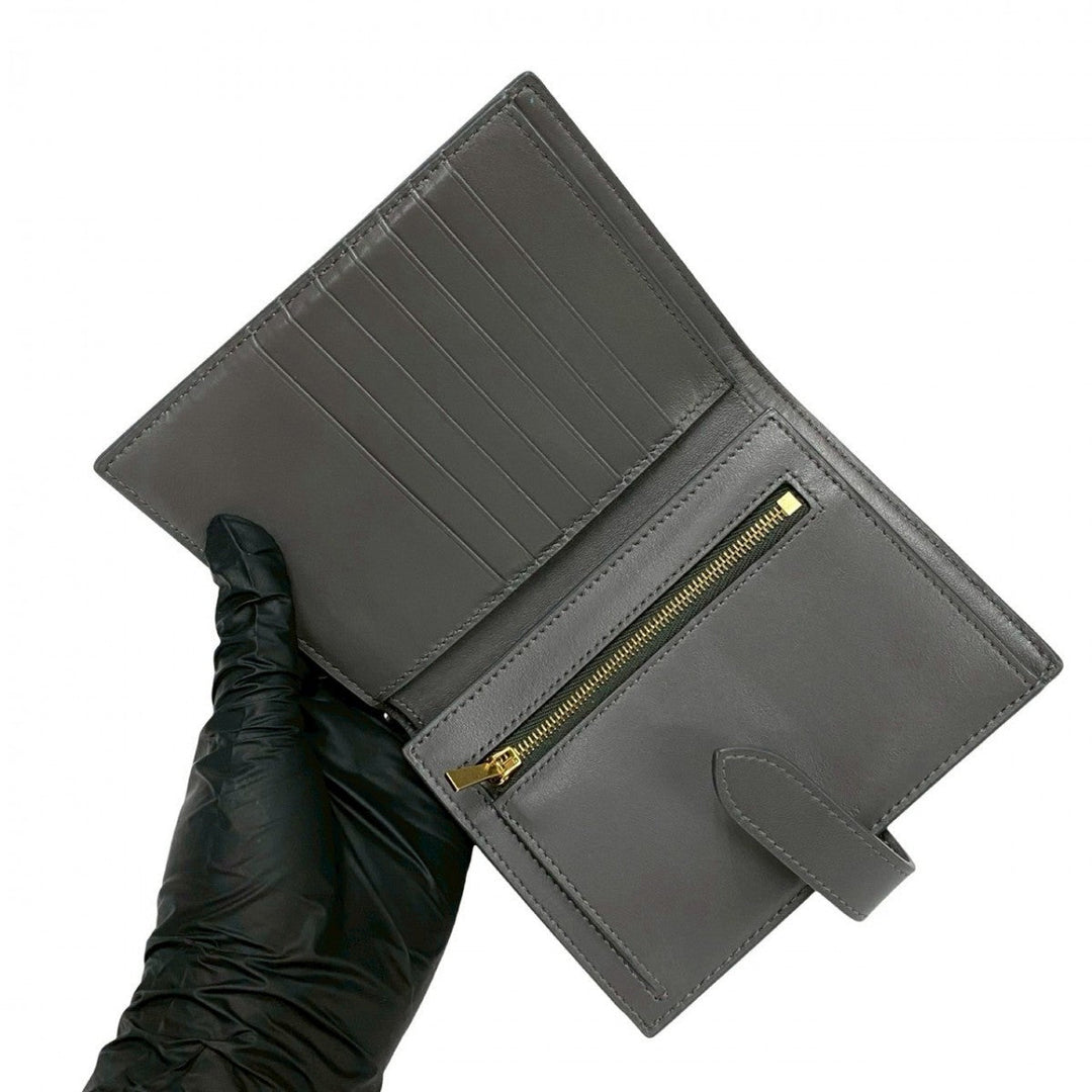 CELINE Bifold Wallet leather gray Medium strap wallet