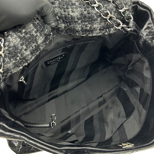 CHANEL Tote Bag Leather, Tweed black Portello Women Used Authentic