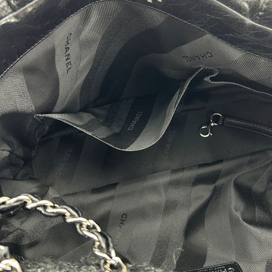 CHANEL Tote Bag Leather, Tweed black Portello Women Used Authentic