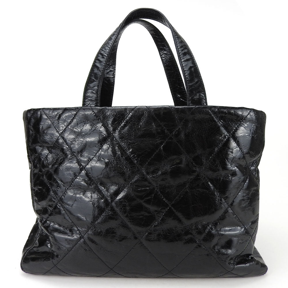 CHANEL Tote Bag Leather, Tweed black Portello Women Used Authentic