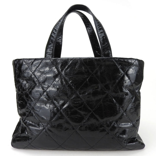 CHANEL Tote Bag Leather, Tweed black Portello Women Used Authentic