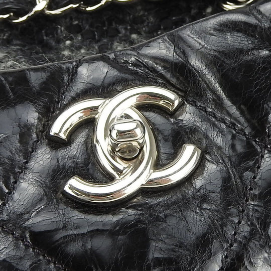CHANEL Tote Bag Leather, Tweed black Portello Women Used Authentic