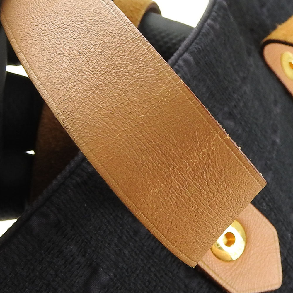 HERMES Tote Bag Cotton canvas, leather black Amedaba GM unisex(Unisex) Used Authentic