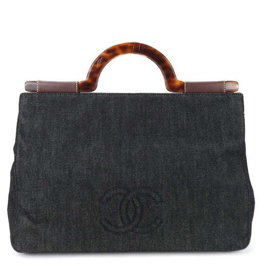 CHANEL Handbag Denim, Leather black Women Used Authentic
