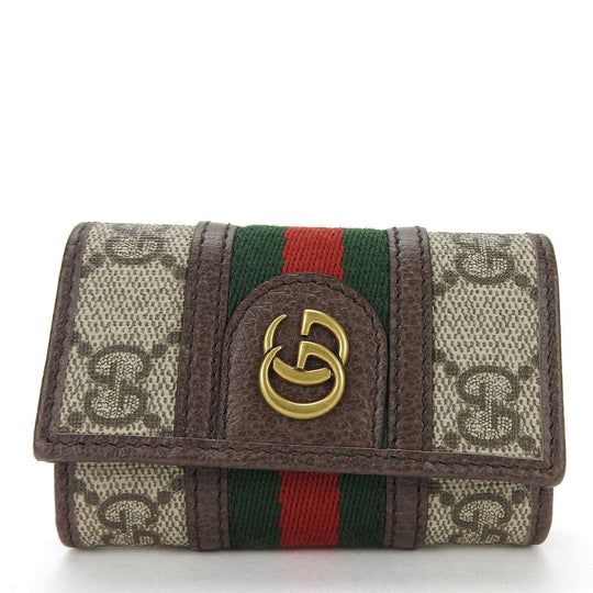 GUCCI Key case Key holder  603732 GG Supreme canvas, leather beige Off deer unisex(Unisex) Used Authentic