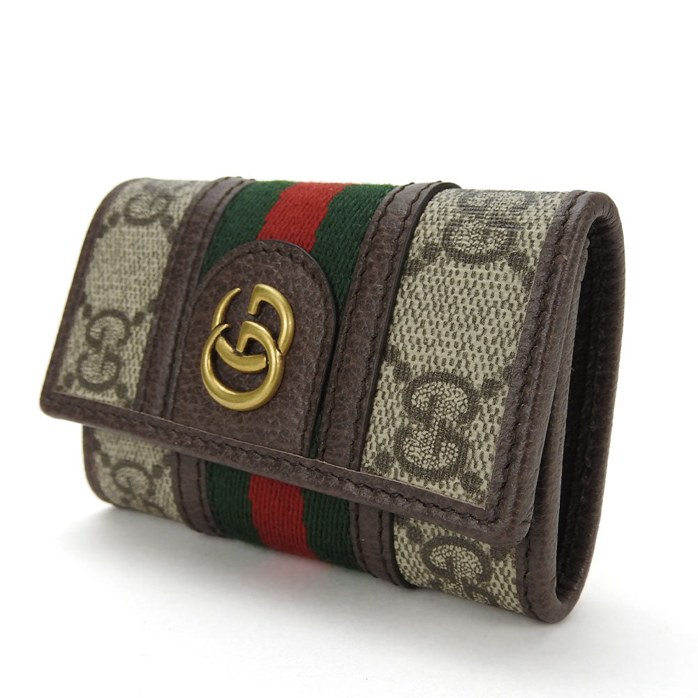 GUCCI Key case Key holder  603732 GG Supreme canvas, leather beige Off deer unisex(Unisex) Used Authentic