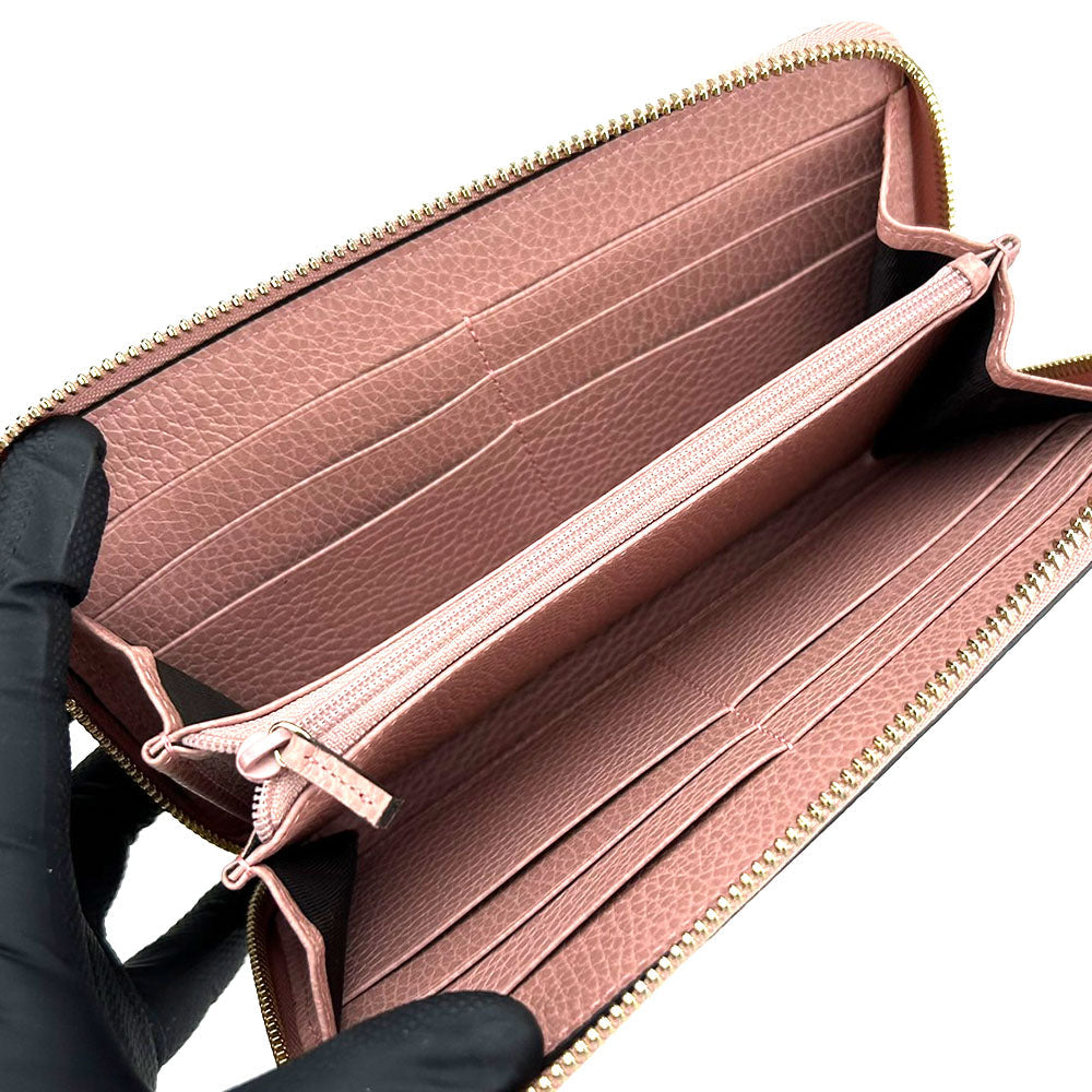GUCCI Long Wallet Purse 449347 leather pink Interlocking Women Used Authentic