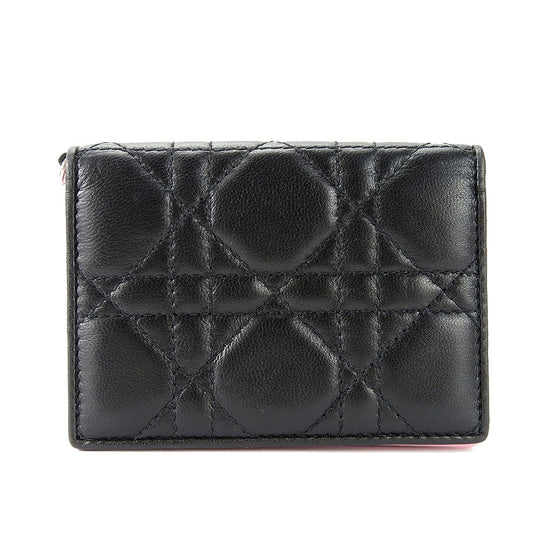 Christian Dior Card Case leather black Canage Women Used Authentic