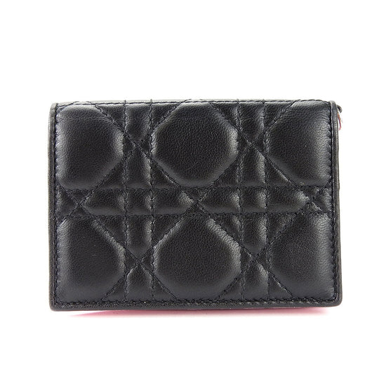 Christian Dior Card Case leather black Canage Women Used Authentic