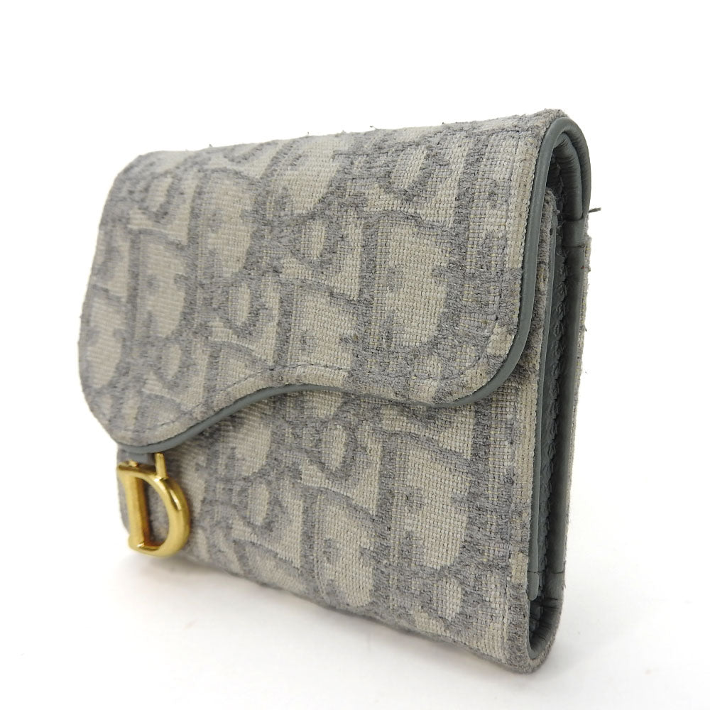 Christian Dior Tri-fold wallet Canvas, Leather gray Trotter Women Used Authentic